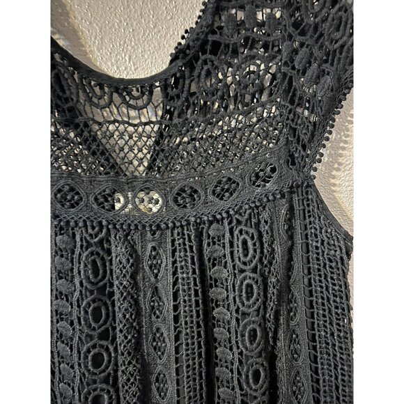 Anthropologie MAEVE Black Short Sleeve Crochet Cotton Sheath Dress Small S 2 4 6 - Picture 2 of 6